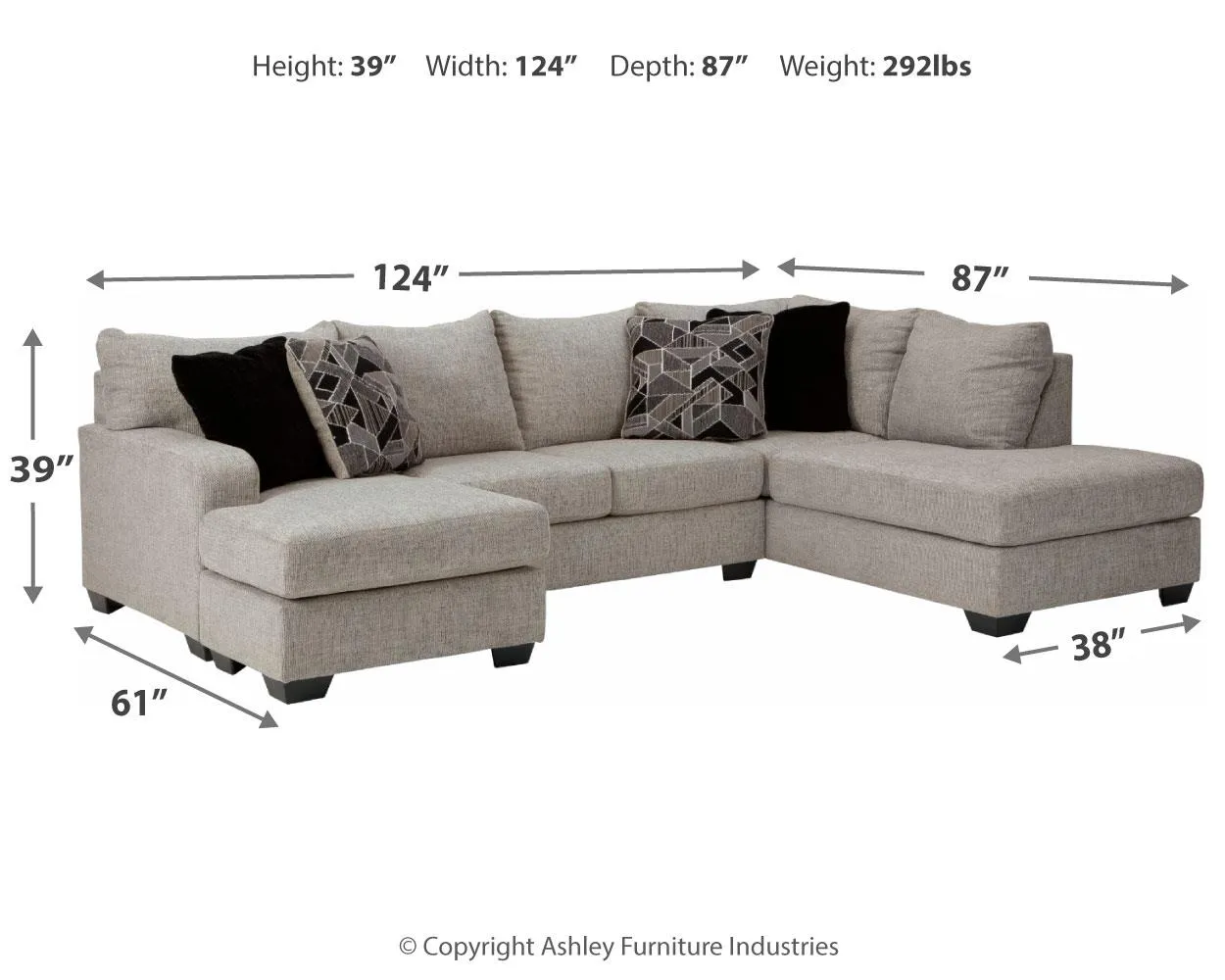 MEGGINSON 2-PIECE SECTIONAL WITH CHAISE STORM BENCHCRAFT