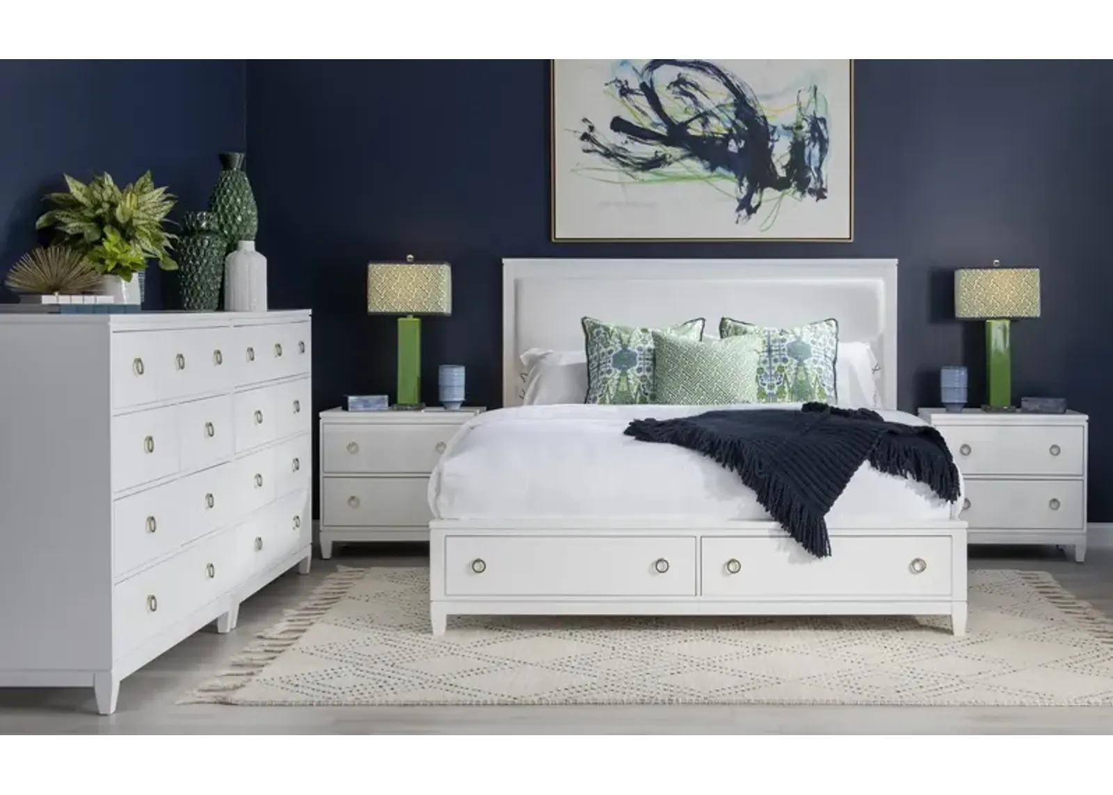 Legacy Classic Complete Upholstered Bed with Storage King White Finish Summerland White