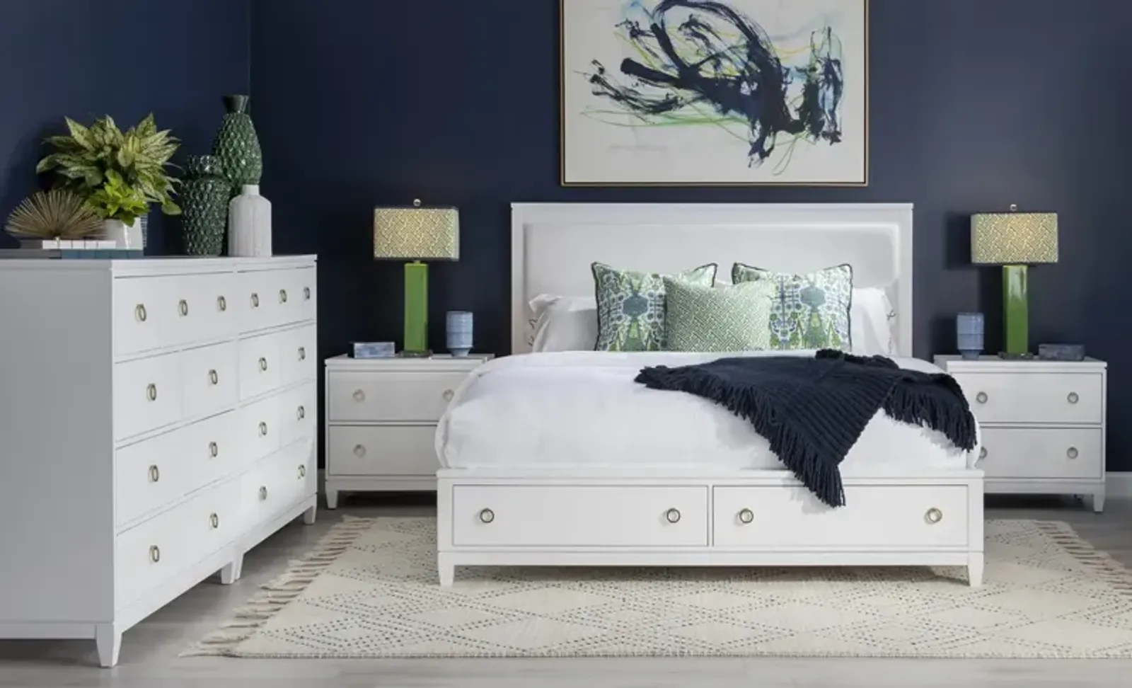 Legacy Classic Complete Upholstered Bed with Storage King White Finish Summerland White