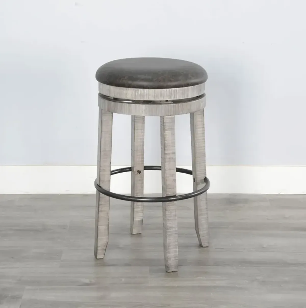 ALPINE GREY 30 INCH SWIVEL STOOL WITH CUSHIONED SEAT