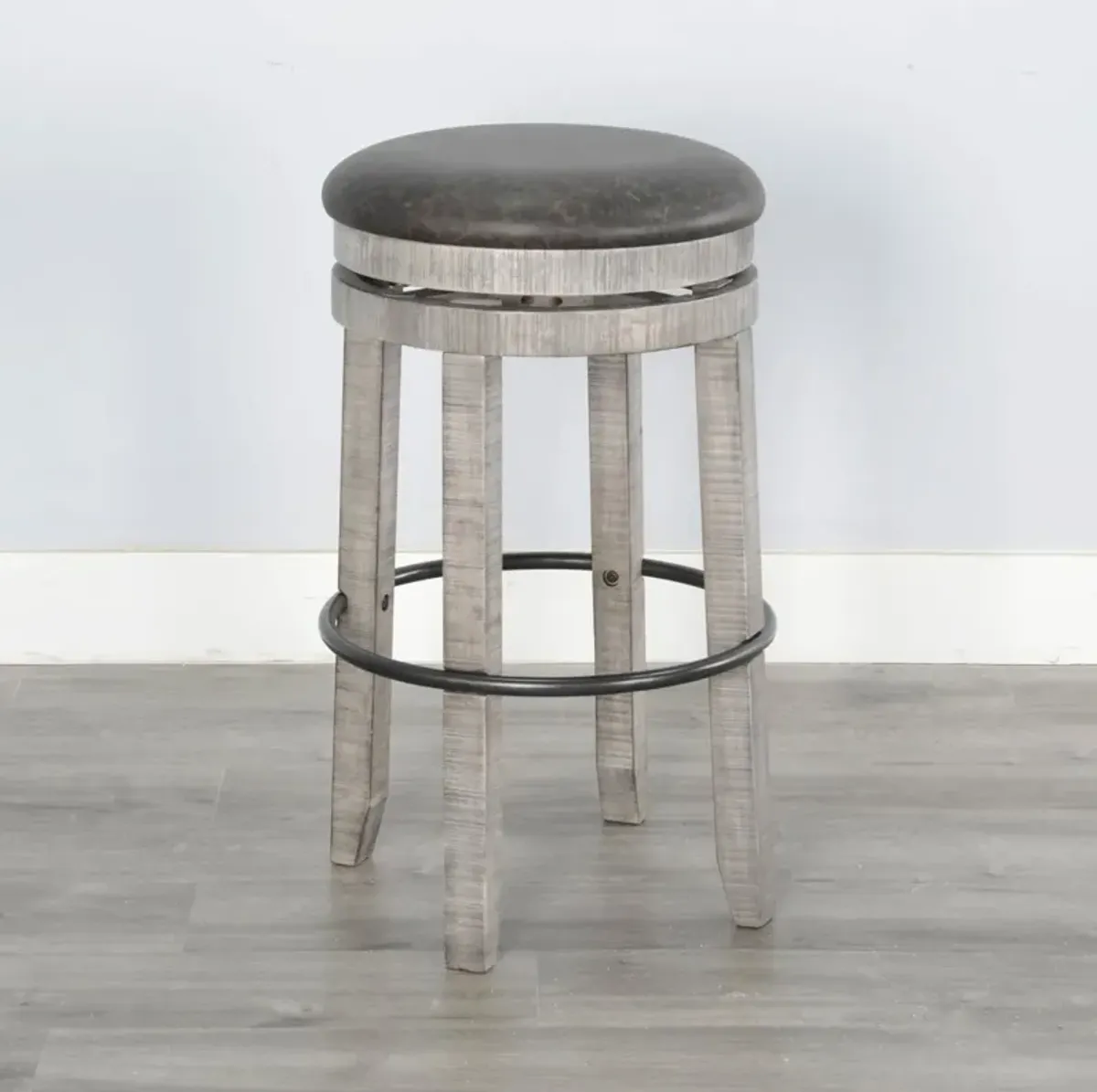 ALPINE GREY 30 INCH SWIVEL STOOL WITH CUSHIONED SEAT