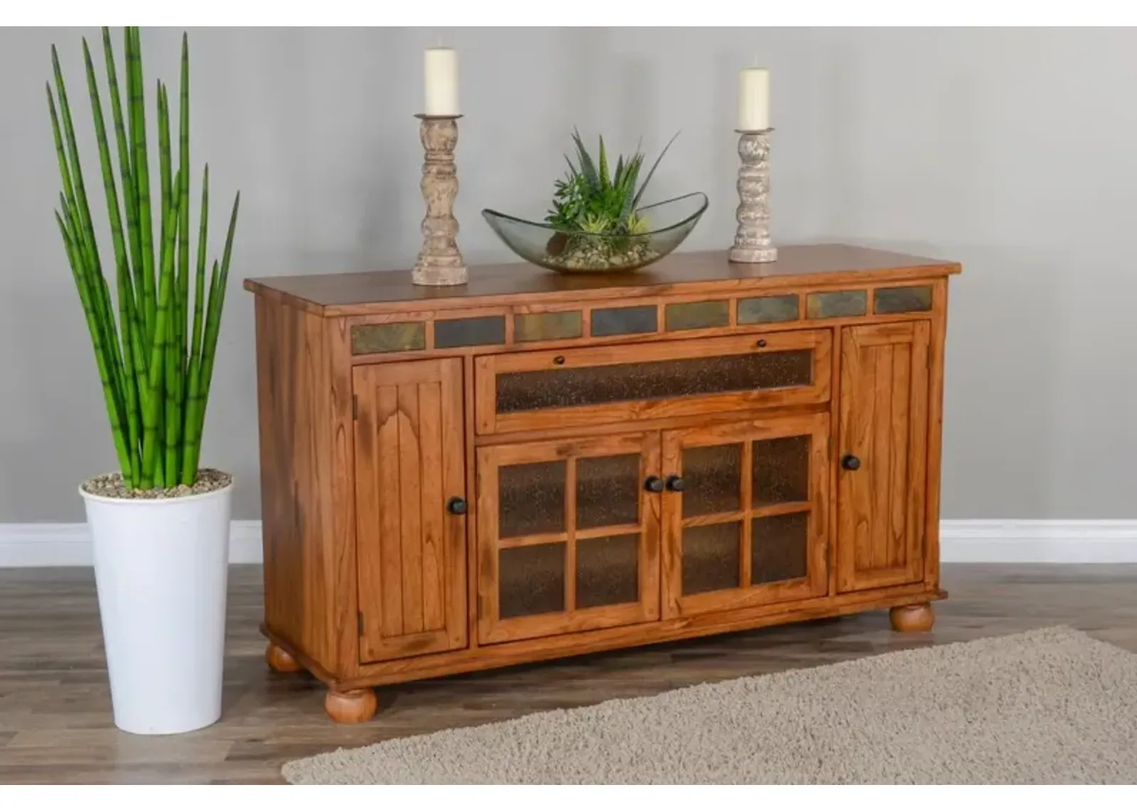 Sunny Designs Sedona Rustic Oak TV Stand Console with Counter-Height