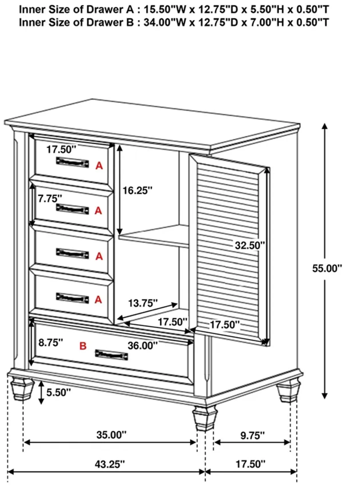 Coaster Franco 5-Drawer Door Chest Distressed White