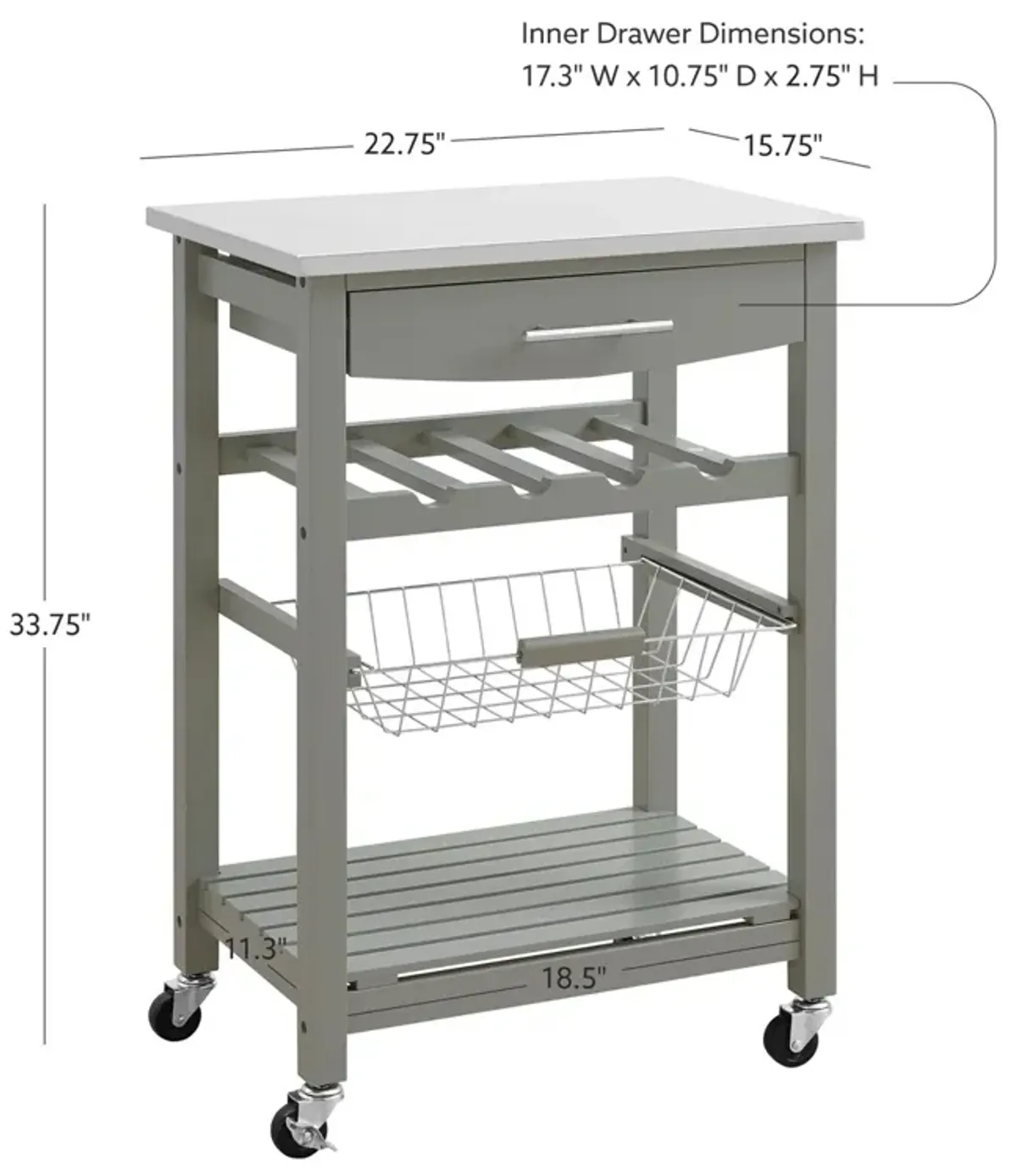 Linon Clarke Gray Kitchen Cart