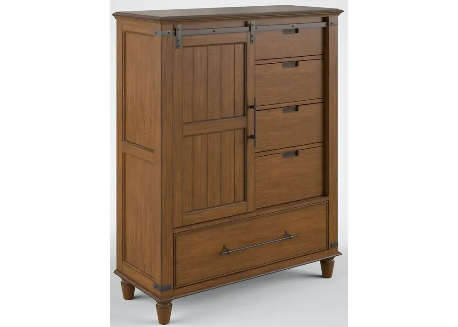 John Thomas Farmhouse Chic Sliding Door Chest in Bourbon