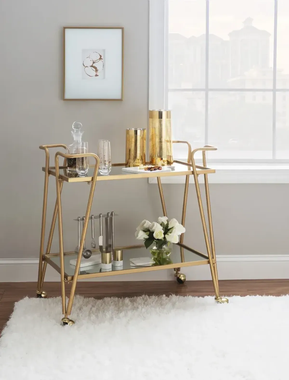 Linon Gold Mid-Century Bar Cart