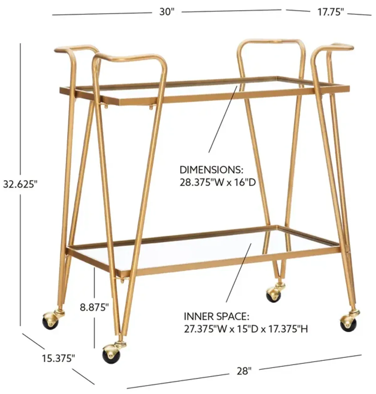 Linon Gold Mid-Century Bar Cart