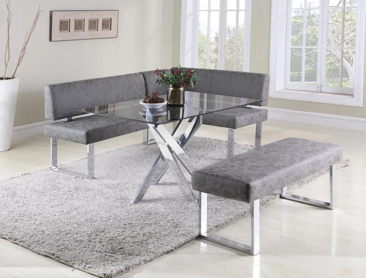 GENEVIEVE MODERN RECTANGULAR GLASS TOP DINING TABLE