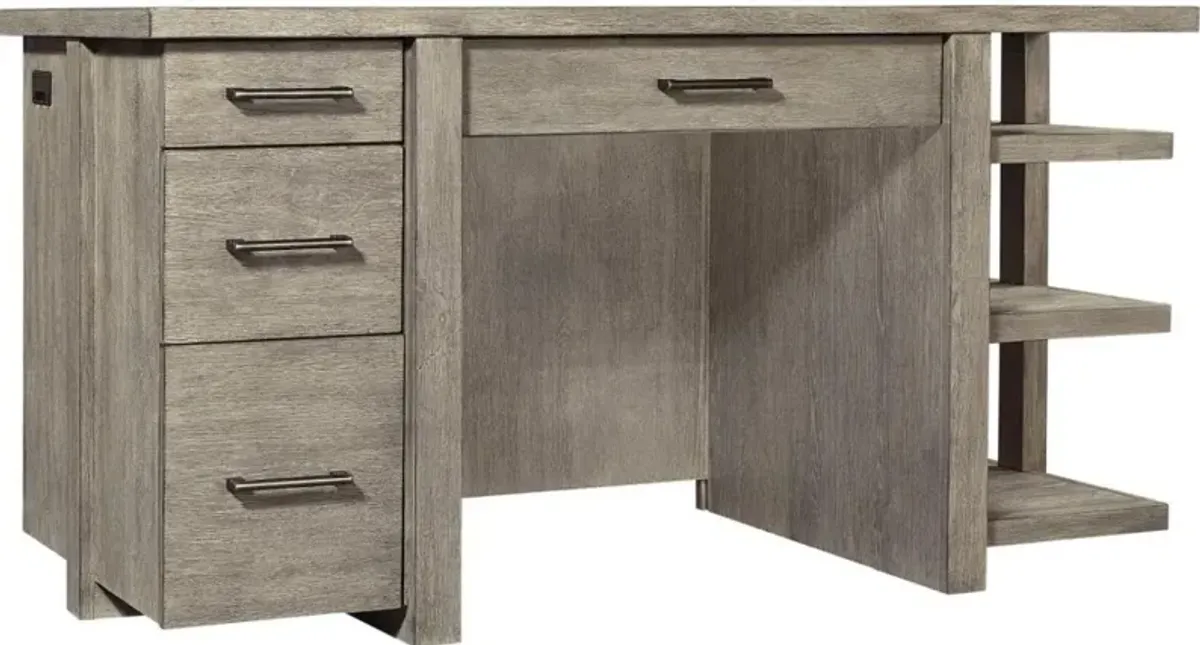 Aspenhome Platinum Gray Linen 60 Inch Desk with Open Shelves