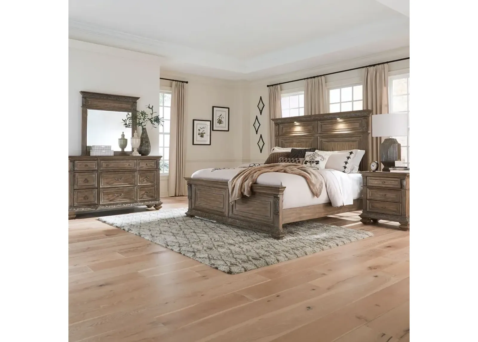 Liberty Furniture Complete Queen Bedroom Set Panel Bed, Dresser, Mirror & Nightstand Carlisle Court