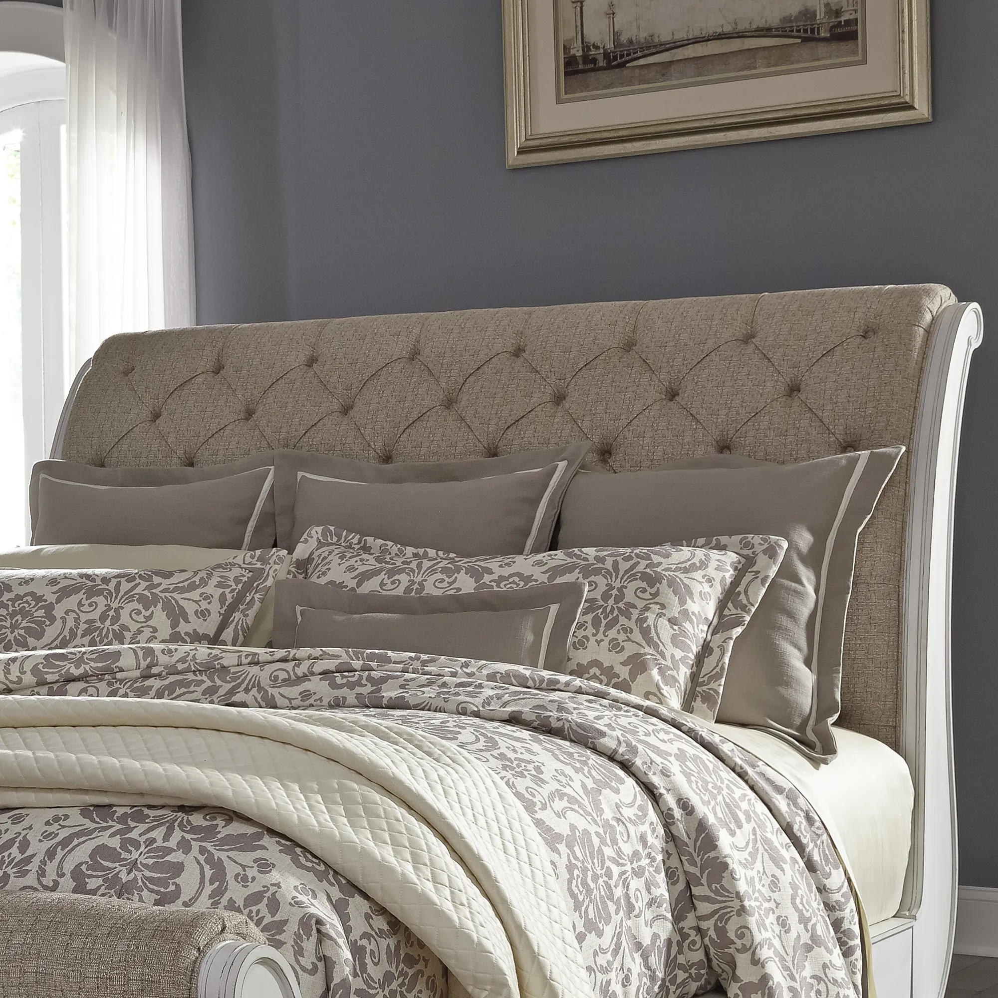 QUEEN UPHOLSTERED SLEIGH HEADBOARD - ABBEY PARK