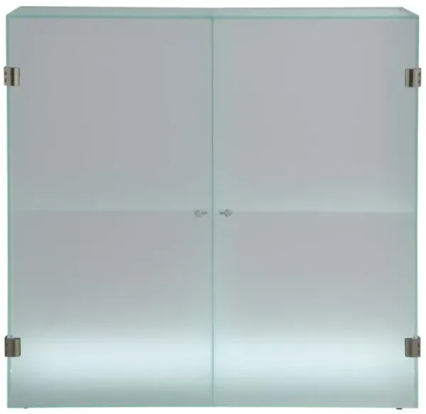 Chintaly Frosted Glass Cabinet with Doors Shelves & Led Lights
