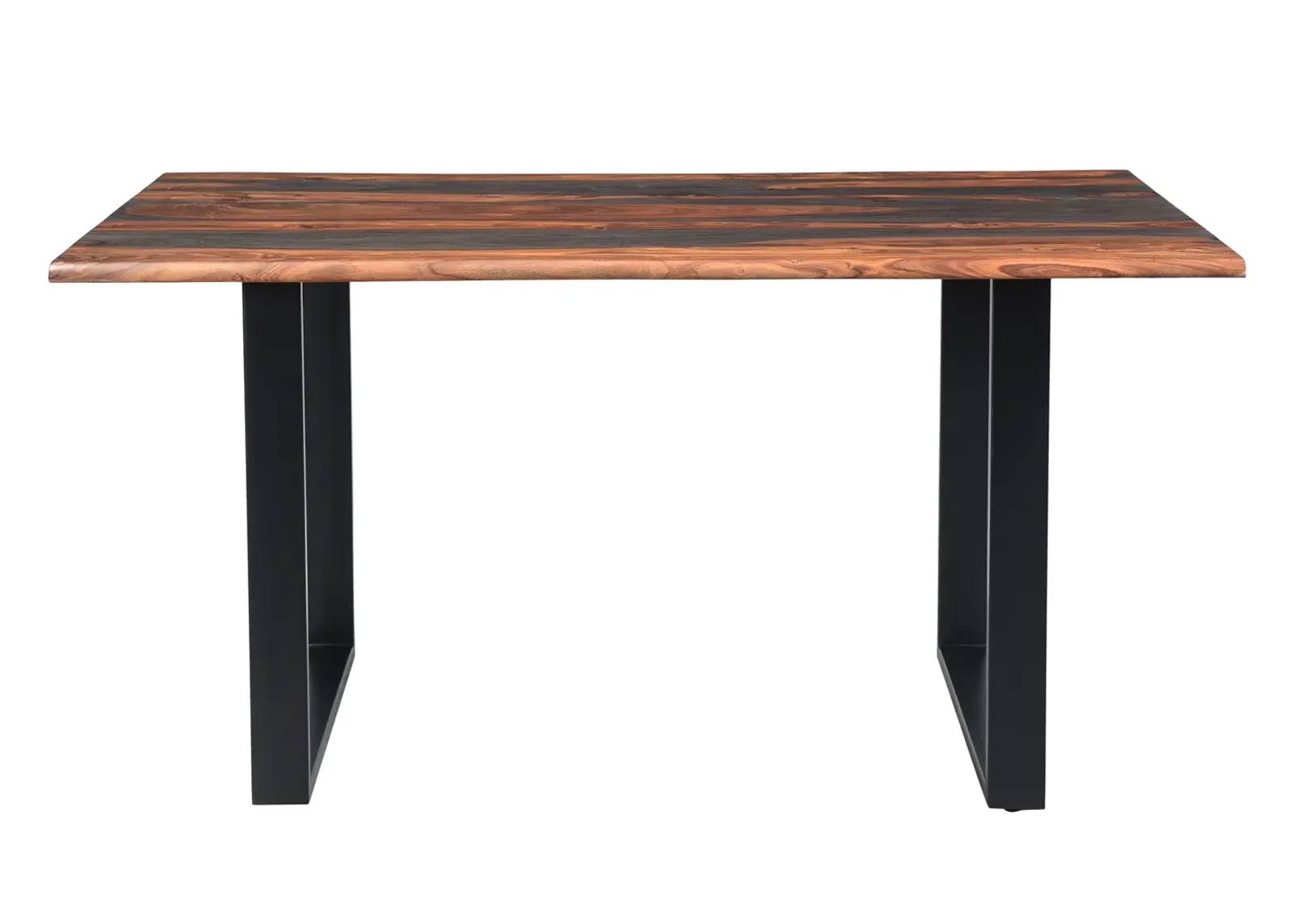 BERGEN SOLID SHEESHAM WOOD LIVE EDGE DINING TABLE WITH U-SHAPED METAL BASE