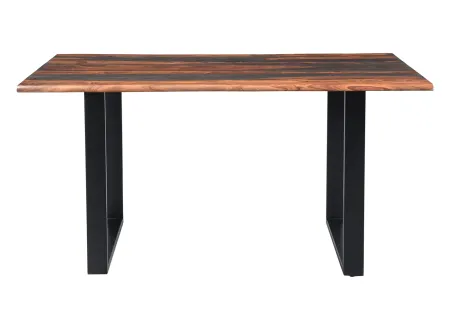 BERGEN SOLID SHEESHAM WOOD LIVE EDGE DINING TABLE WITH U-SHAPED METAL BASE