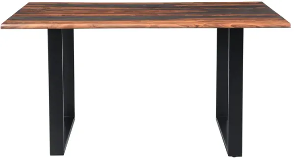 BERGEN SOLID SHEESHAM WOOD LIVE EDGE DINING TABLE WITH U-SHAPED METAL BASE