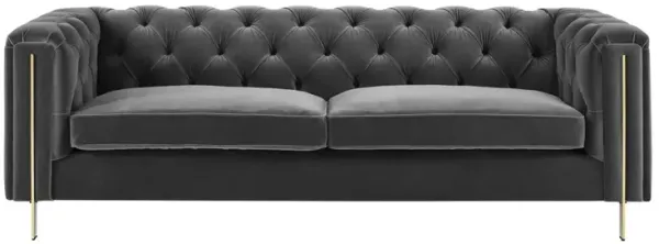 Steve Silver Charlene Gray Velvet Button Tufted Rolled Arm Chesterfield Sofa