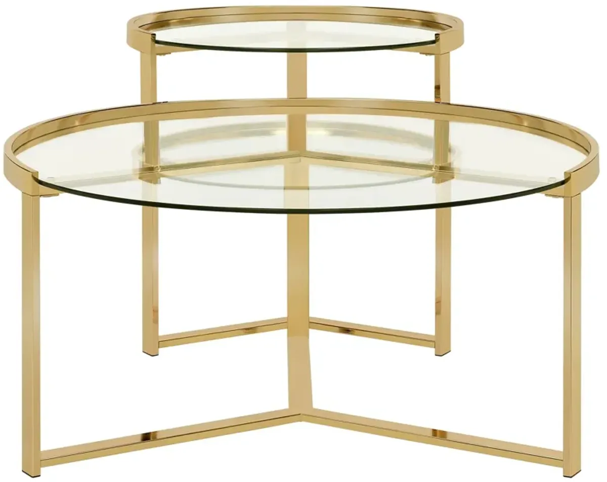 Coaster Delia 2-Piece Round Glass Top Nesting Coffee Table Gold