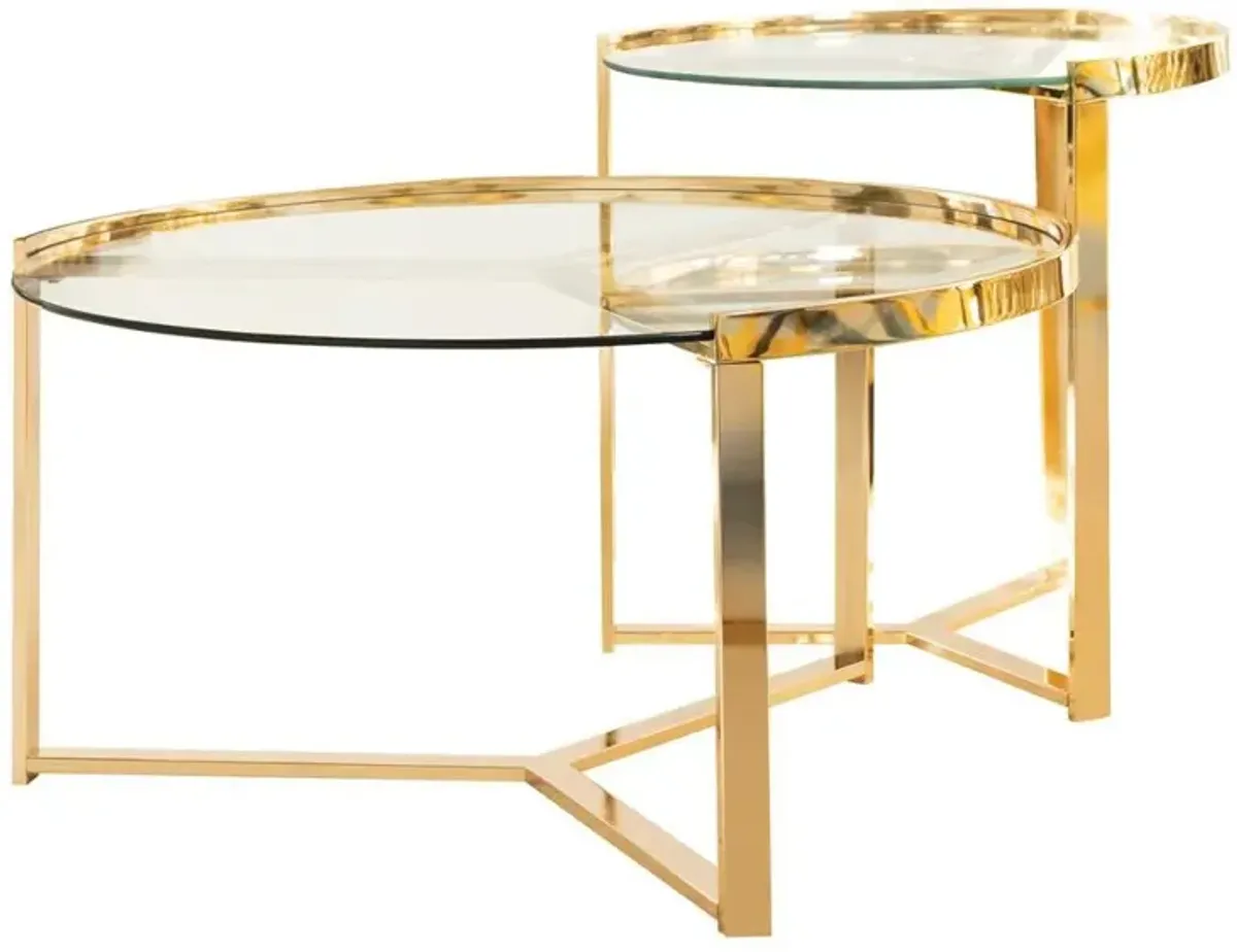 Coaster Delia 2-Piece Round Glass Top Nesting Coffee Table Gold