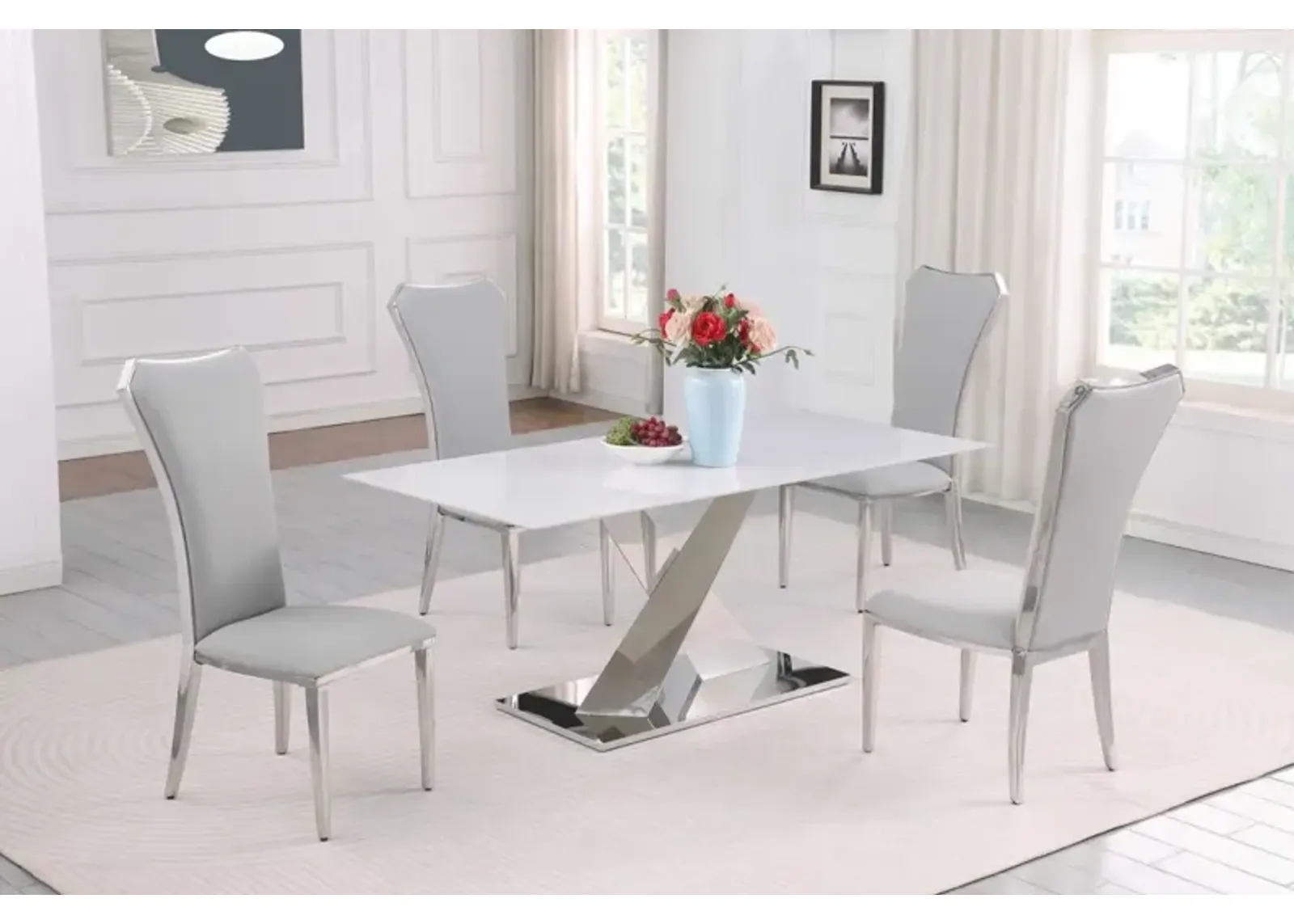 Chintaly Jennifer Contemporary Dining Set with Sintered Stone Table & Tall-Back Chairs