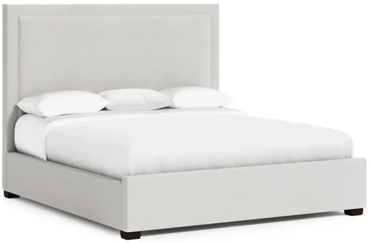 Sophisticated Ivory Linen Bed with Elegant Nailhead Detailing & Plush Headboard