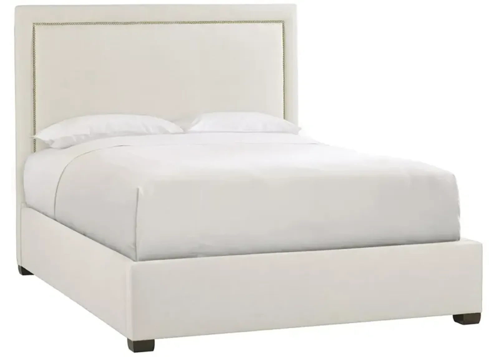 Sophisticated Ivory Linen Bed with Elegant Nailhead Detailing & Plush Headboard