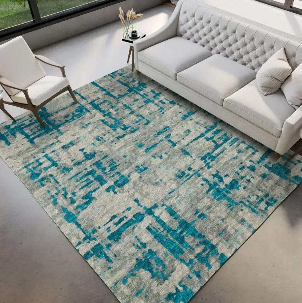 Dalyn Abstract Watercolor Turquoise On Gray Brisbane 5'X8' Area Rug