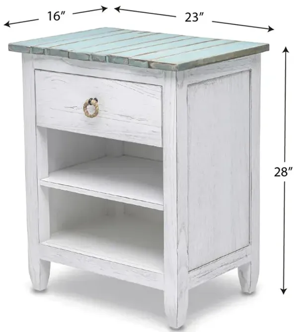 Seawinds Picket Fence 1-Drawer Nightstand Distressed Bleu/White Finish