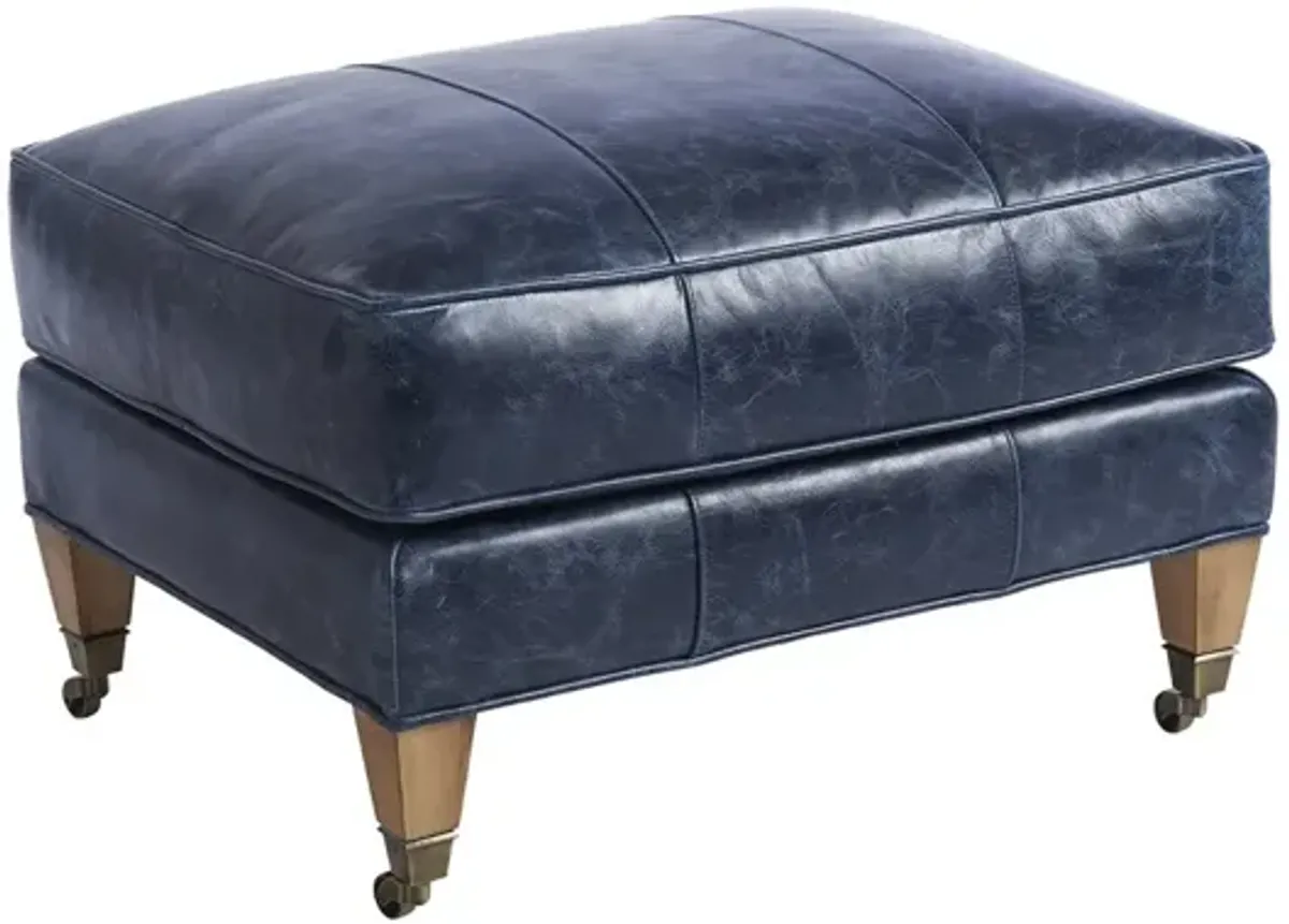 Barclay Butera Upholstery by Barclay Butera Sydney Leather Ottoman with Brass Caster