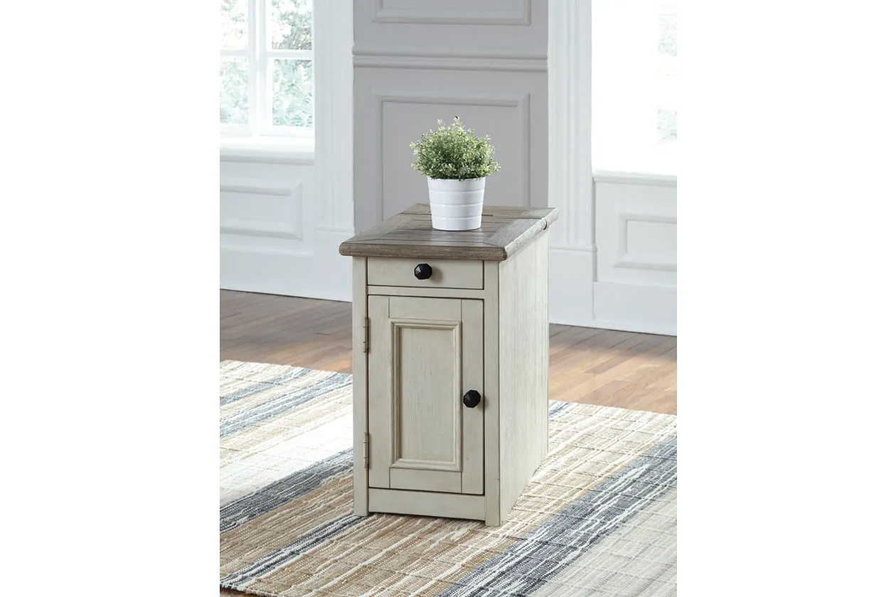 BOLANBURG CHAIRSIDE END TABLE WITH USB PORTS & OUTLETS TWO-TONE SIGNATURE DESIGN