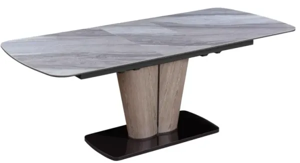Chintaly Samira Extendable Ceramic Marbleized Top Dining Table with Wooden & Steel Base