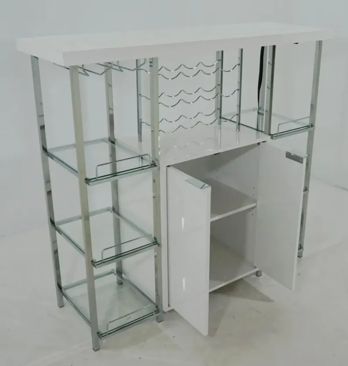 Coaster Gallimore 2-Door Bar Cabinet Wine Storage White High Gloss