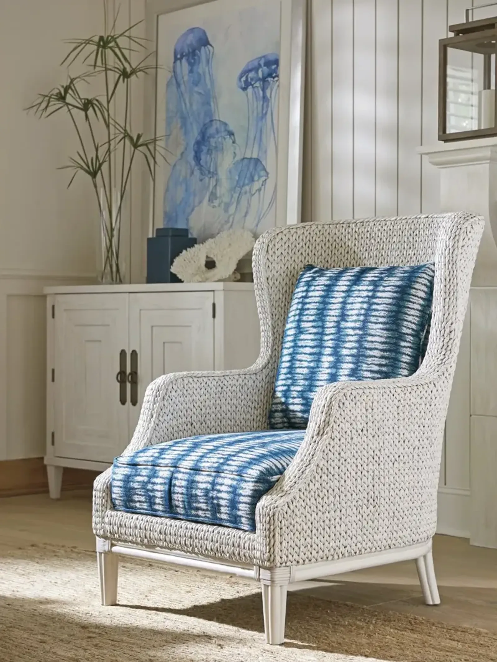 Tommy Bahama Home by Lexington Ocean Breeze White & Blue Vero Wing Chair