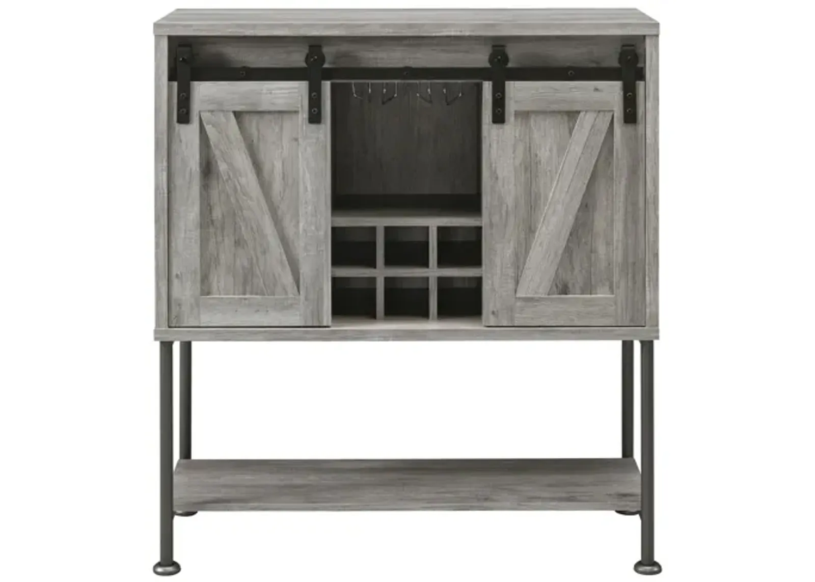 Coaster Claremont Sliding Door Home Bar Wine Cabinet Grey Driftwood