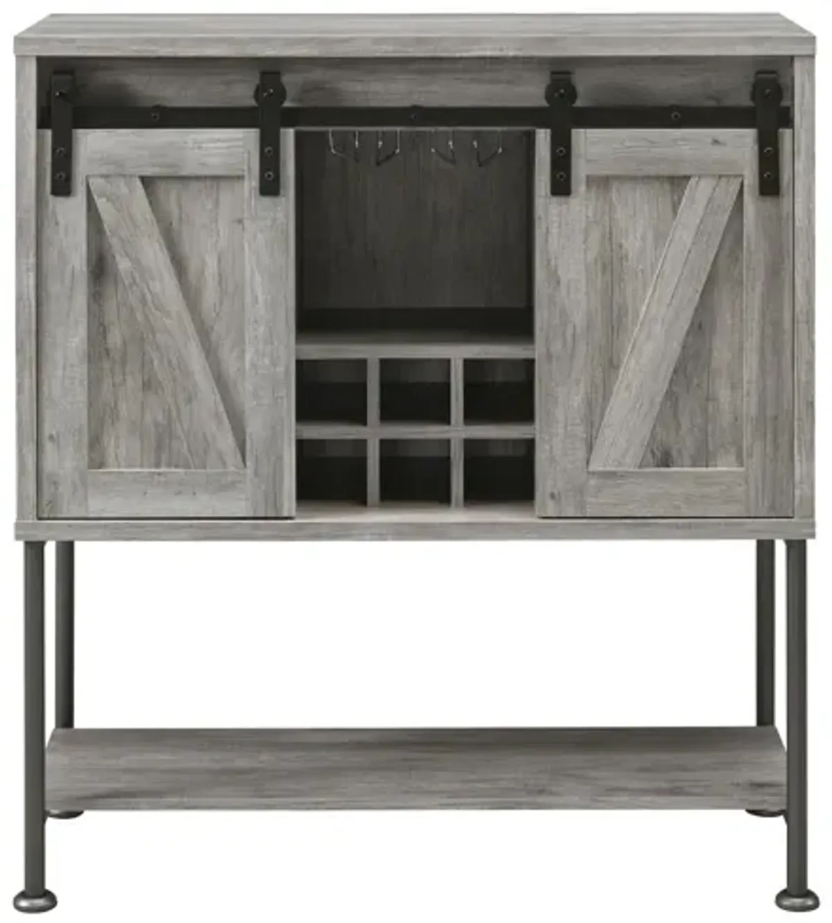 Coaster Claremont Sliding Door Home Bar Wine Cabinet Grey Driftwood