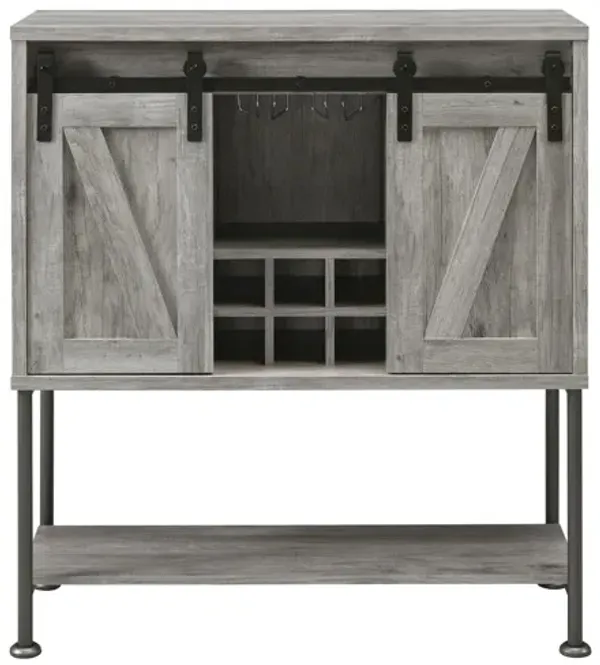 Coaster Claremont Sliding Door Home Bar Wine Cabinet Grey Driftwood