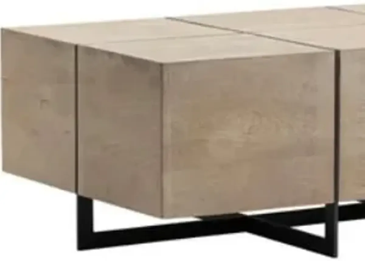 Crestview Bengal Manor Nickel & Acacia Wood White Wash Finish Rectangle Squares Cocktail Table