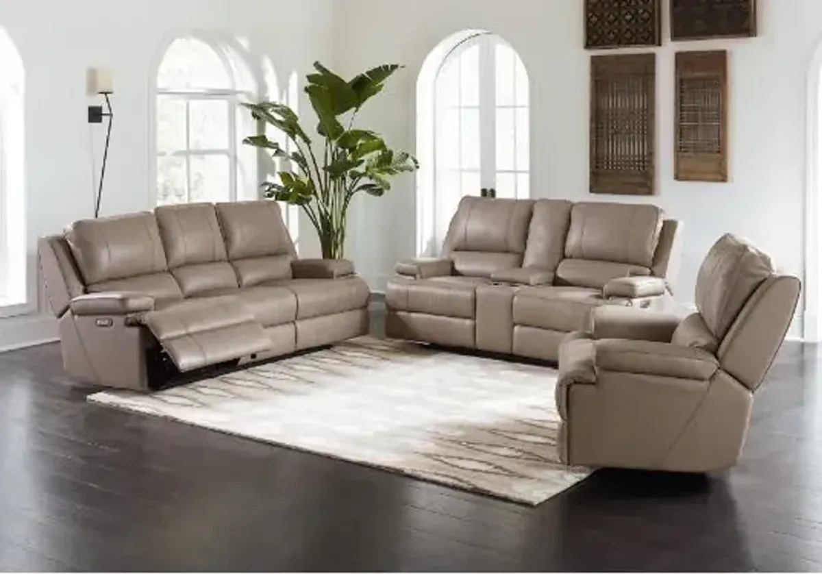 Bassett Parsons Flax Leather Triple Power Loveseat