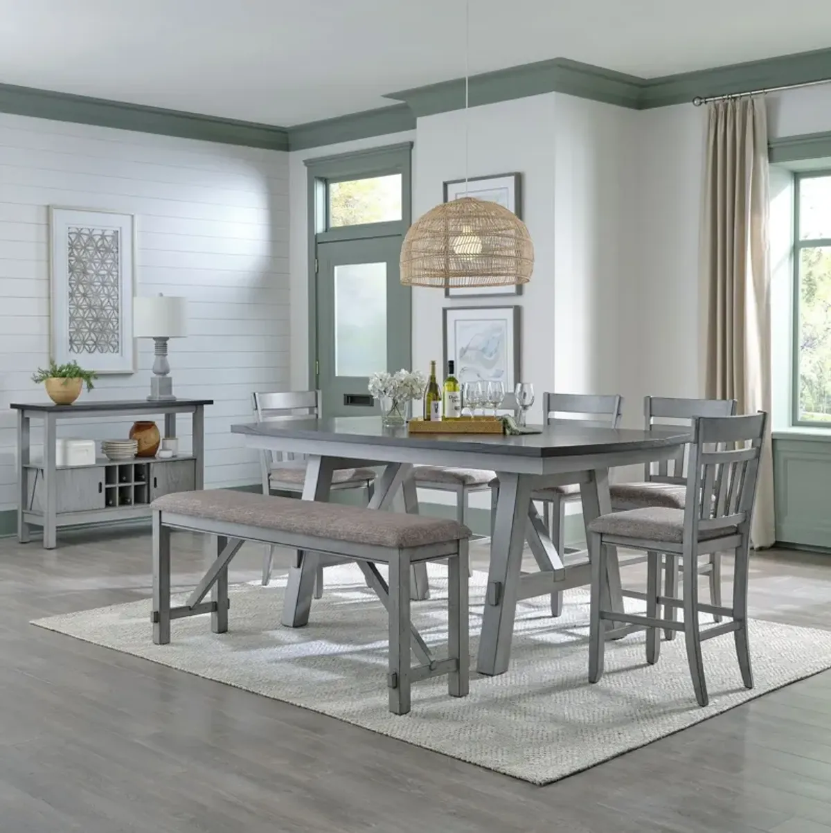 Liberty Furniture Newport 6-Piece Carbon Grey/Smokey Grey Casual Dining Gathering Table Set