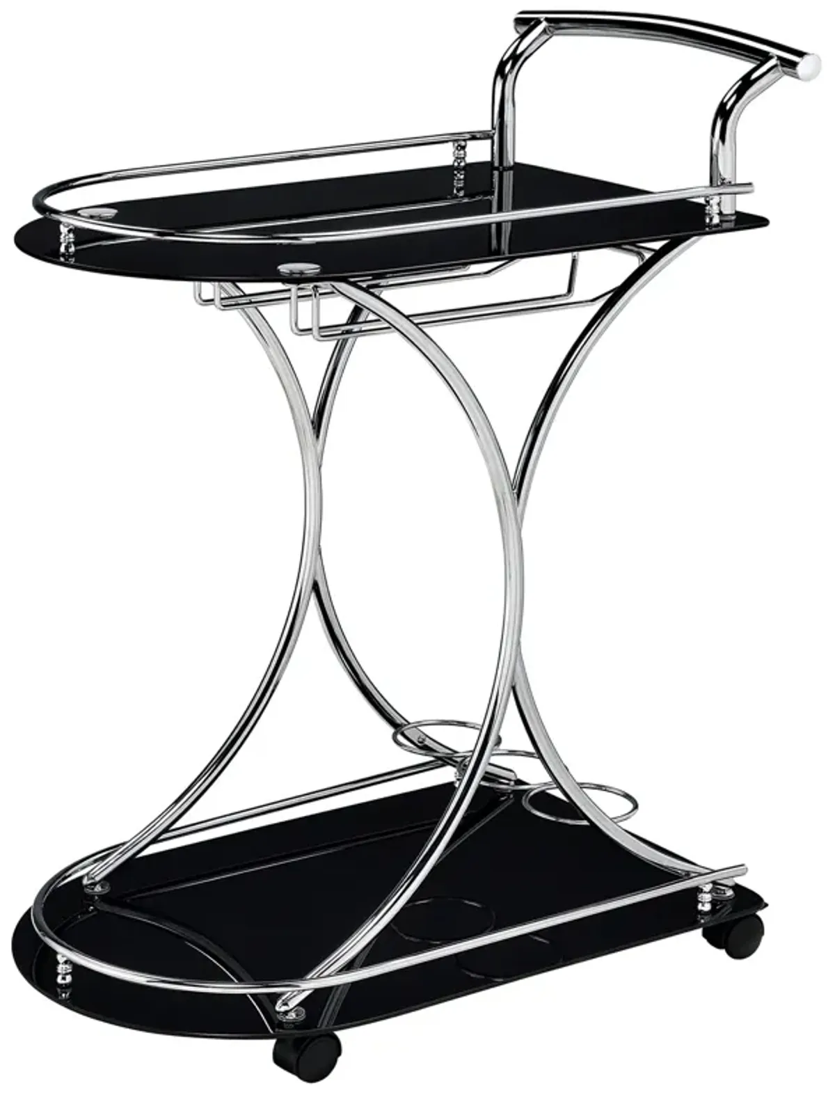 Coaster Elfman 2-Tier Glass Shelf Metal Bar Cart Black & Chrome