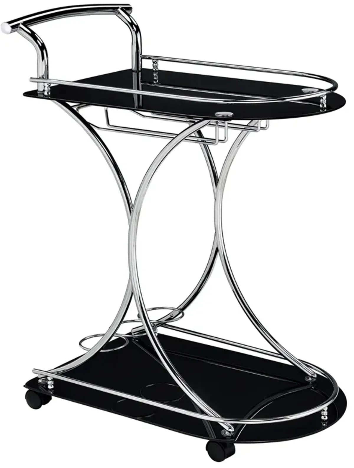 Coaster Elfman 2-Tier Glass Shelf Metal Bar Cart Black & Chrome