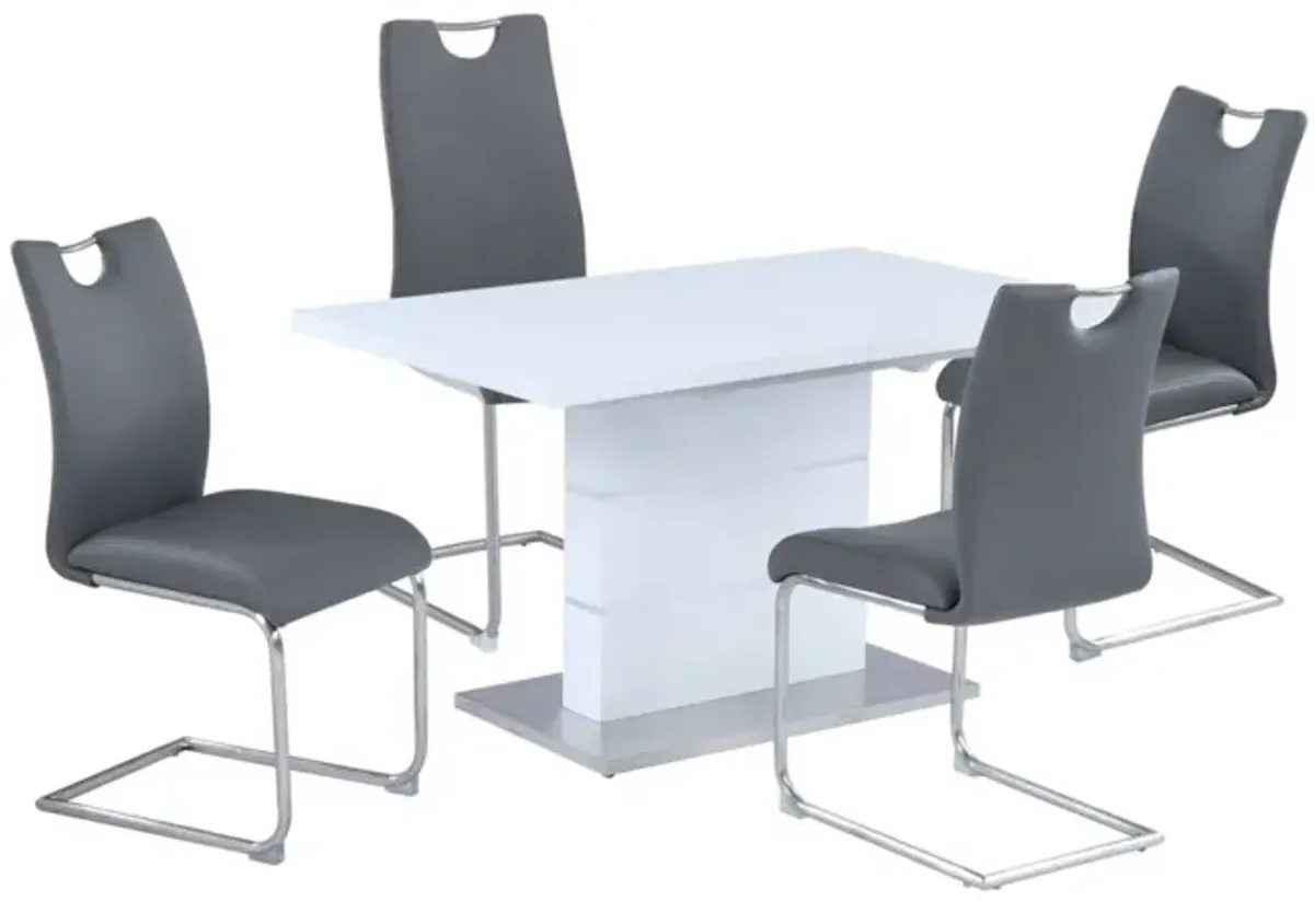 Chintaly Rachel Grey Contemporary Dining Set with Extendable White Table & 4 Cantilever Chairs