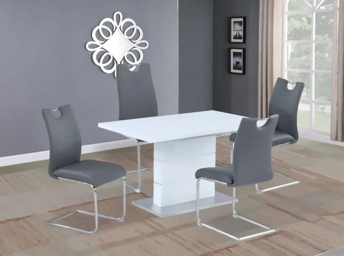 Chintaly Rachel Grey Contemporary Dining Set with Extendable White Table & 4 Cantilever Chairs