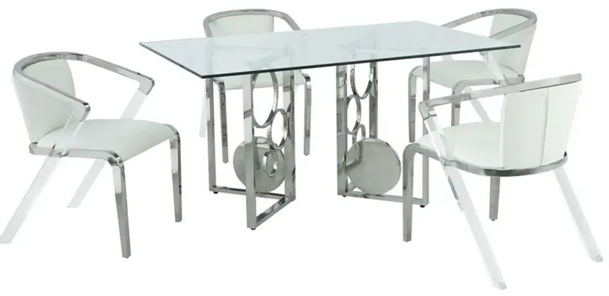 Chintaly Bruna Contemporary Dining Set with 42 Inch X 72 Inch Glass Top Table & 4 Chairs