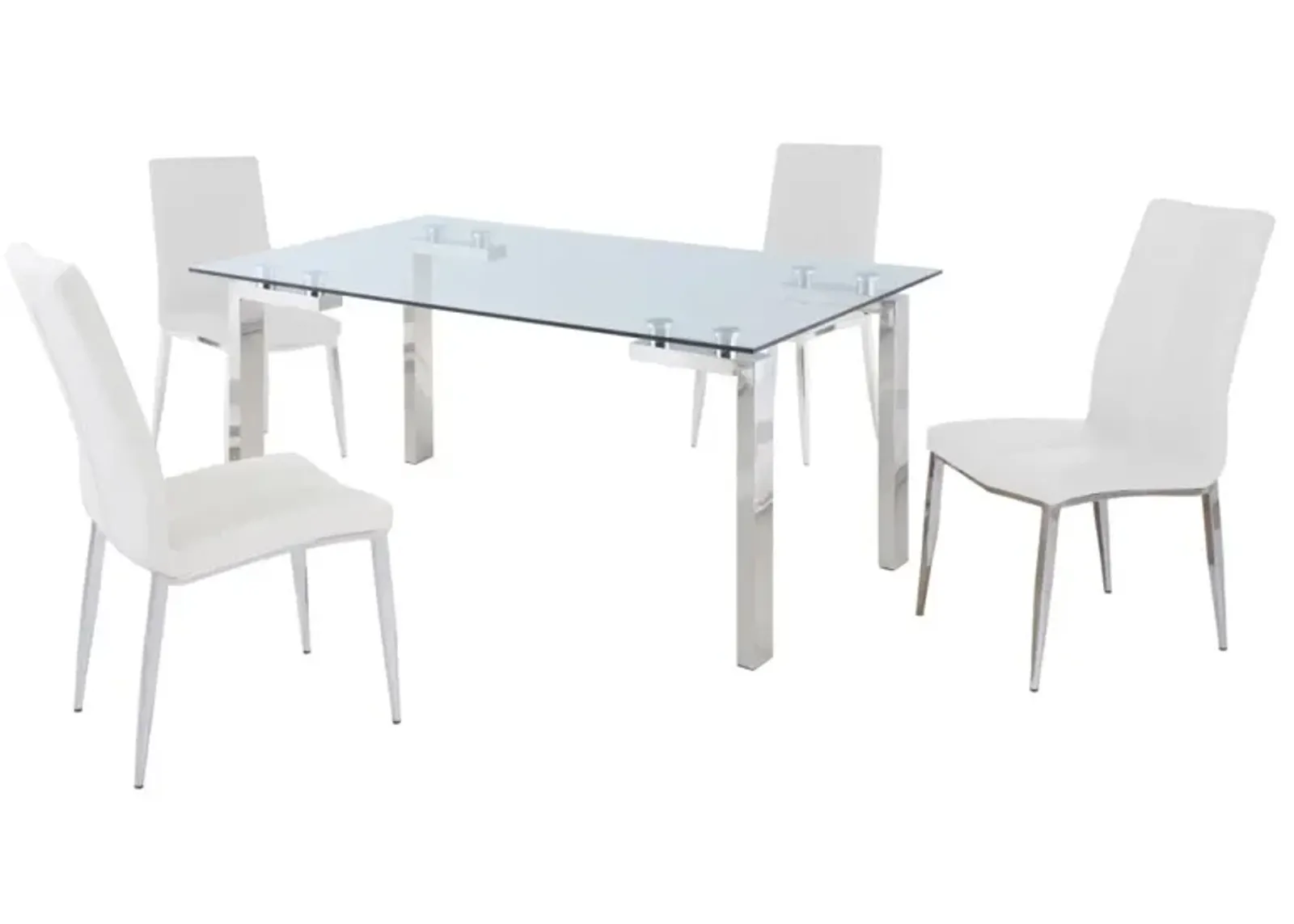 Chintaly Cristina White Contemporary Dining Set with Glass Table & Upholstered Chairs