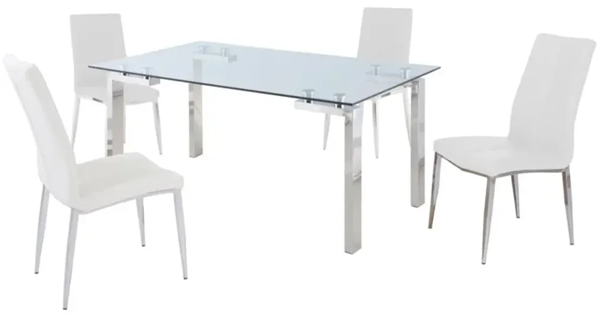 Chintaly Cristina White Contemporary Dining Set with Glass Table & Upholstered Chairs