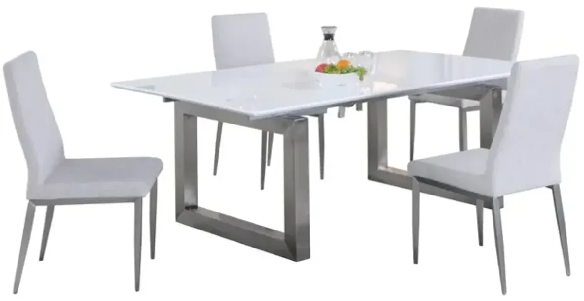 Chintaly Ebony Contemporary Dining Set with White Extendable Table & 4 Gray Chairs