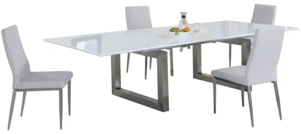 Chintaly Ebony Contemporary Dining Set with White Extendable Table & 4 Gray Chairs