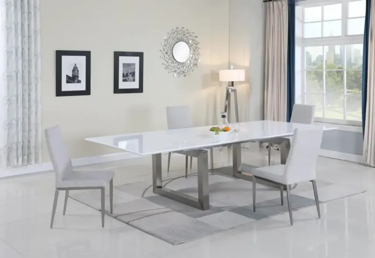 Chintaly Ebony Contemporary Dining Set with White Extendable Table & 4 Gray Chairs