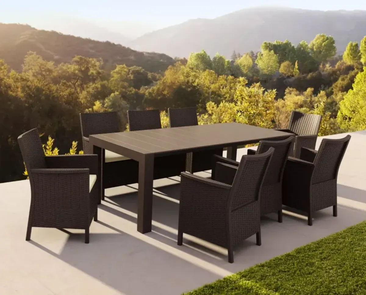 Compamia California Extendable Outdoor Dining Set 9-Piece Brown with Sunbrella Natural Cushion