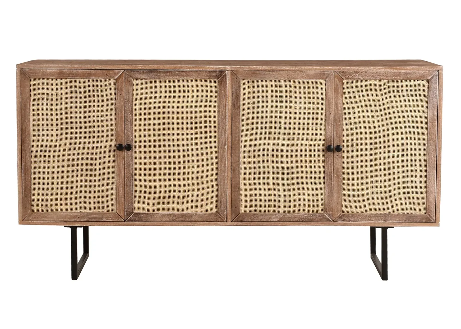 TORRENCE CONTEMPORARY STYLE 4 DOOR SIDEBOARD CREDENZA WITH WOVEN DOOR FRONTS - TAN